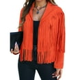 thumbnail image 2 of GEWSEY Women's Fringe Leather Jackets - Suede Motocycle Biker Cropped Coat Vegan Blazer Pleather Fashion Tassel (Orange, M), 2 of 9