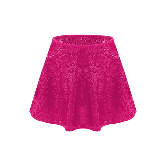 TTAO Kids Girls Sequin Modern Jazz Hip Hop Latin Samba Tango Ballet Dance Skirts A-Line Party Mini Skorts Dancewear Hot Pink 4
