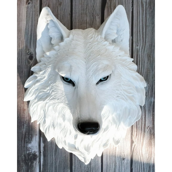 Large Ghost Albino Snow White Wolf Head Wall Decor Plaque 16"H Direwolf Figure