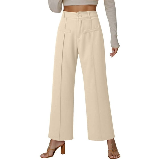 DuoJiaJ 2025 Women's Wide Leg Work Pants High Waist Business Casual Slacks Trousers Linen Casual Pants Women