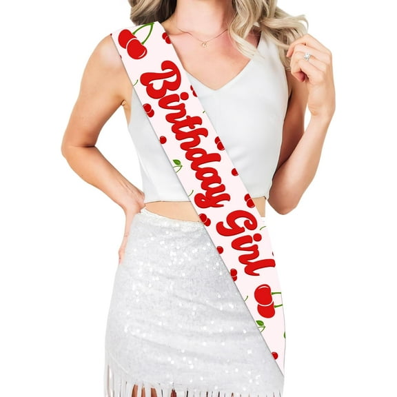 Cherry Birthday Sash, Cherry Birthday Party Decorations Cherry on Top Birthday Decor Cherry Sweet Birthday Girl Sash for Girls Berry Fruit Birthday Party Supplies