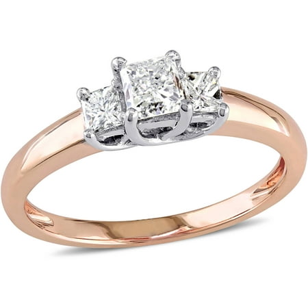 Miabella 1 Carat T.W. Princess-Cut Diamond 14kt Rose Gold Three-Stone Engagement Ring