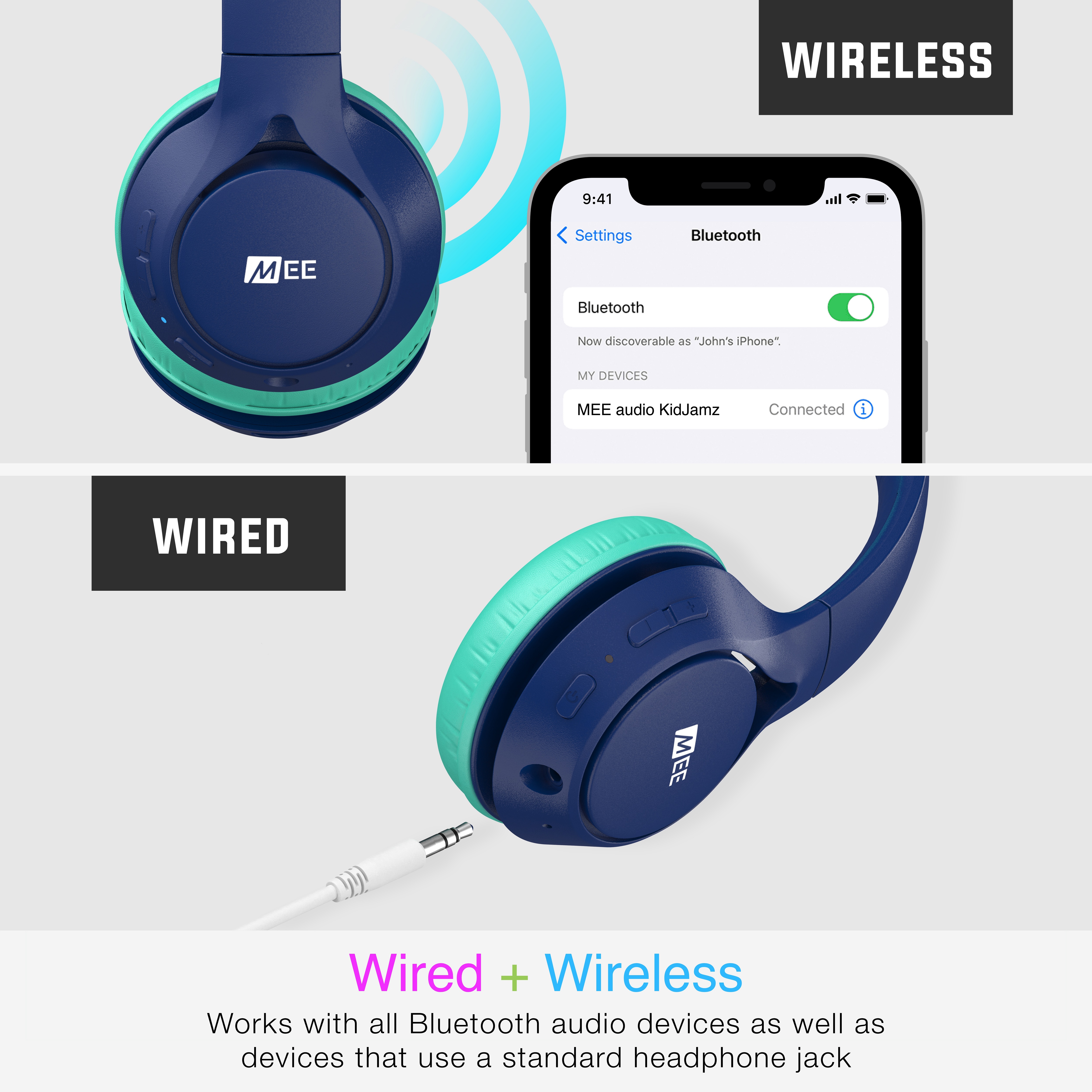 MEE Audio KidJamz Bluetooth Wireless Kids Headphones, Blue photo 8