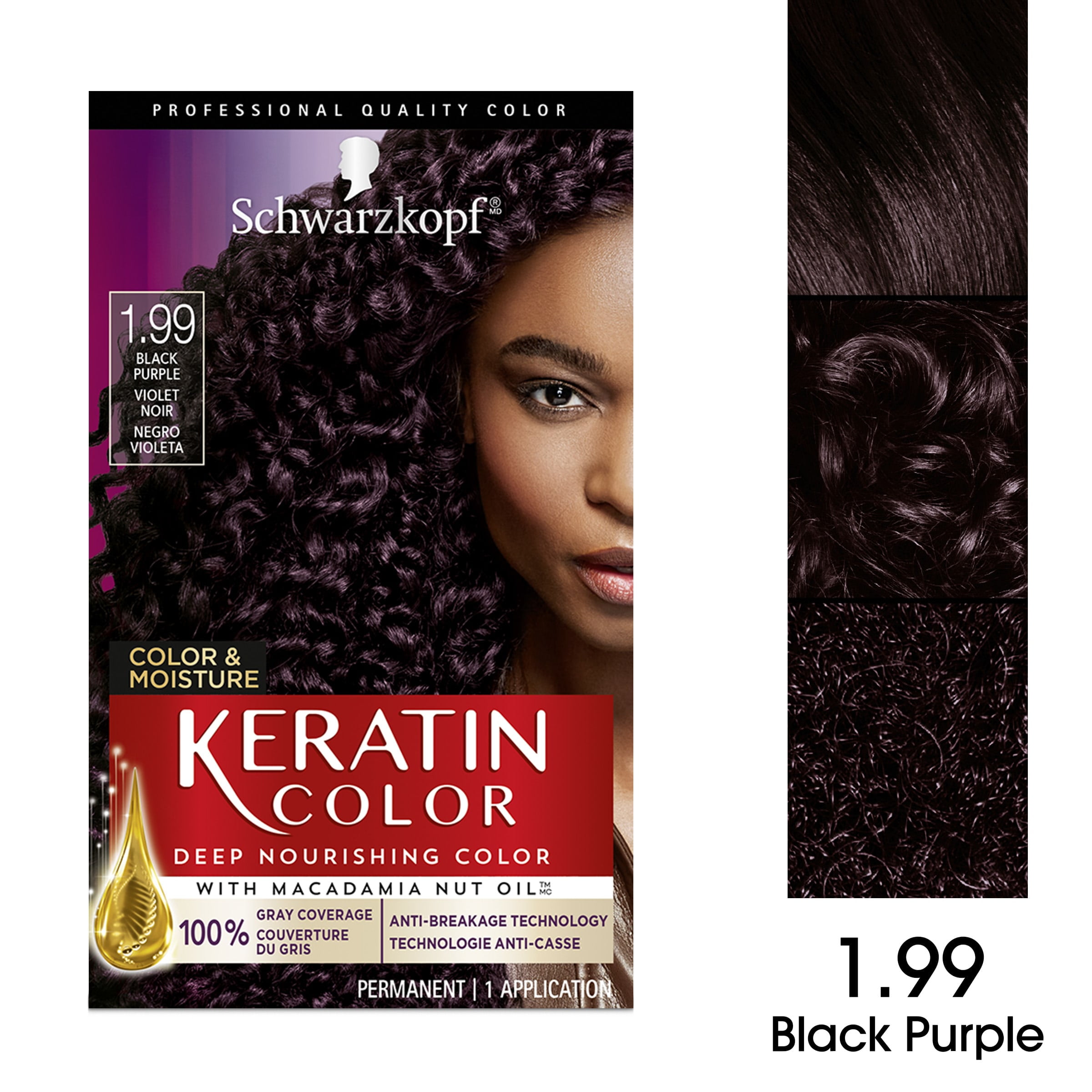 Schwarzkopf Keratin Color, Color & Moisture Permanent Hair Color Cream, 1.99 Black Purple