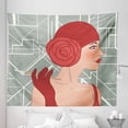 thumbnail image 1 of Old Hollywood Tapestry, Lady with Bandana and Rose on Geometric Pattern Background, Fabric Wall Hanging Decor for Bedroom Living Room Dorm, 5 Sizes, Ruby Grey and White, by Ambesonne, 1 of 1