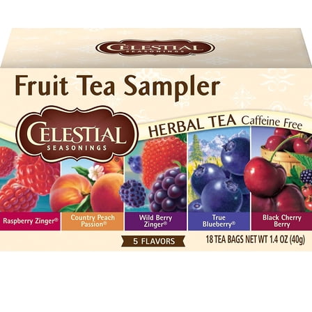 Celestial Seasonings Fruit Tea Sampler Herbal Tea Caffeine Free 5 Flavors 1.4 oz 18 Tea Bags Pack of 2