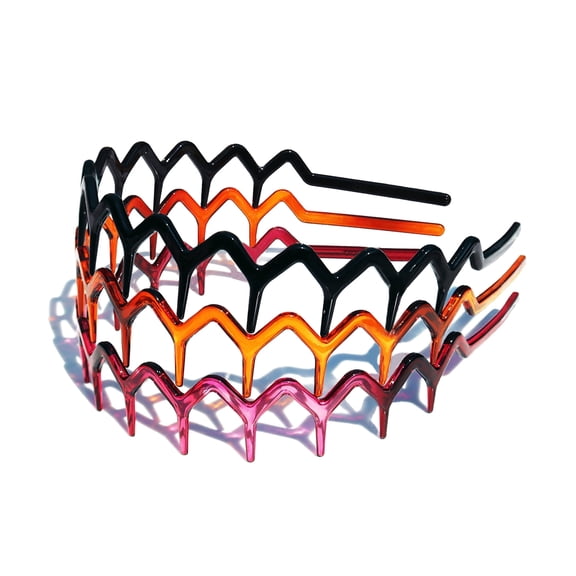 3 Set Zig Zag Plastic Sharks Tooth Hair Comb Headband Hoop for Women Men, 90s Zigzag Headband Hair Accessories (Black, Amber, Claret)