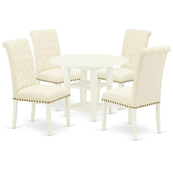 East West Furniture Sudbury 5-piece Wood Dining Set in Linen White/Light Beige