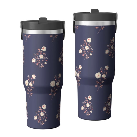 Floral 30oz Handheld Travel Tumbler with Handle – Double Wall Stainless Steel Insulated Cup, Flip Straw Lid, Leak-Proof & BPA-Free, Durable Hot & Cold Drink Mug,Thanksgiving, Xmas, Spring ,Flower