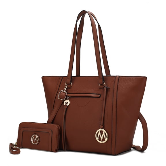 MKF Collection Alexandra Vegan Leather Women's Tote Handbag & Wallet 2-Piece Set by Mia K. - Brown