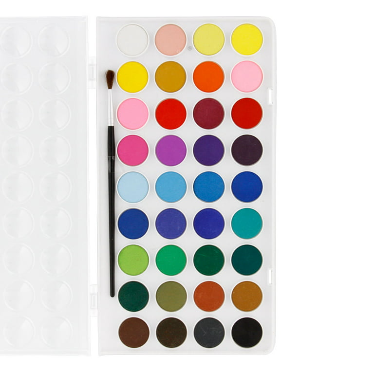 U.S. Art Supply 36 Color Watercolor Artist Paint Set with Plastic Palette  Lid Case and Paintbrush - Watersoluable Cakes