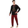 thumbnail image 2 of Yuaguia Family Christmas Matching Pajamas Set, Wish You a Merry Christmas Tree Letter Print Long Sleeve Tops and Red Black Plaid Pants, Holiday Sleepwear, Men XL, 2 of 5