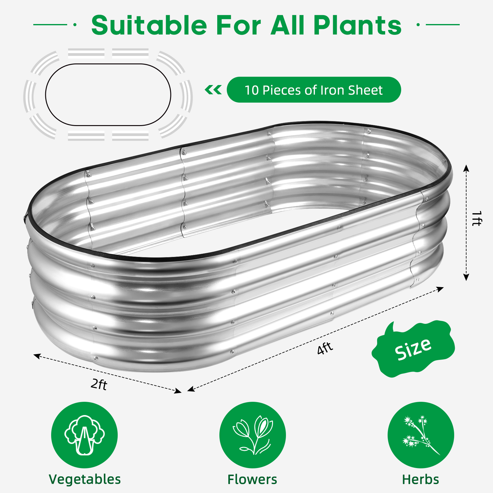 Jeria Galvanized Raised Garden Bed, 4x2x1 FT photo 2