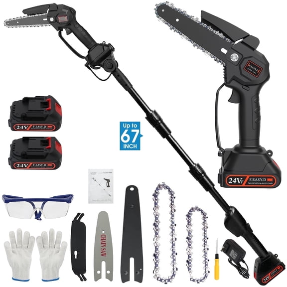 2 in 1 Cordless Pole Saw and 4" & 6" Mini Chainsaw, Electric Pole Saw with 2×1.5Ah Batteries and Charger, 6 ft Extension Pole Saw for Tree Trimming, Wood Cutting