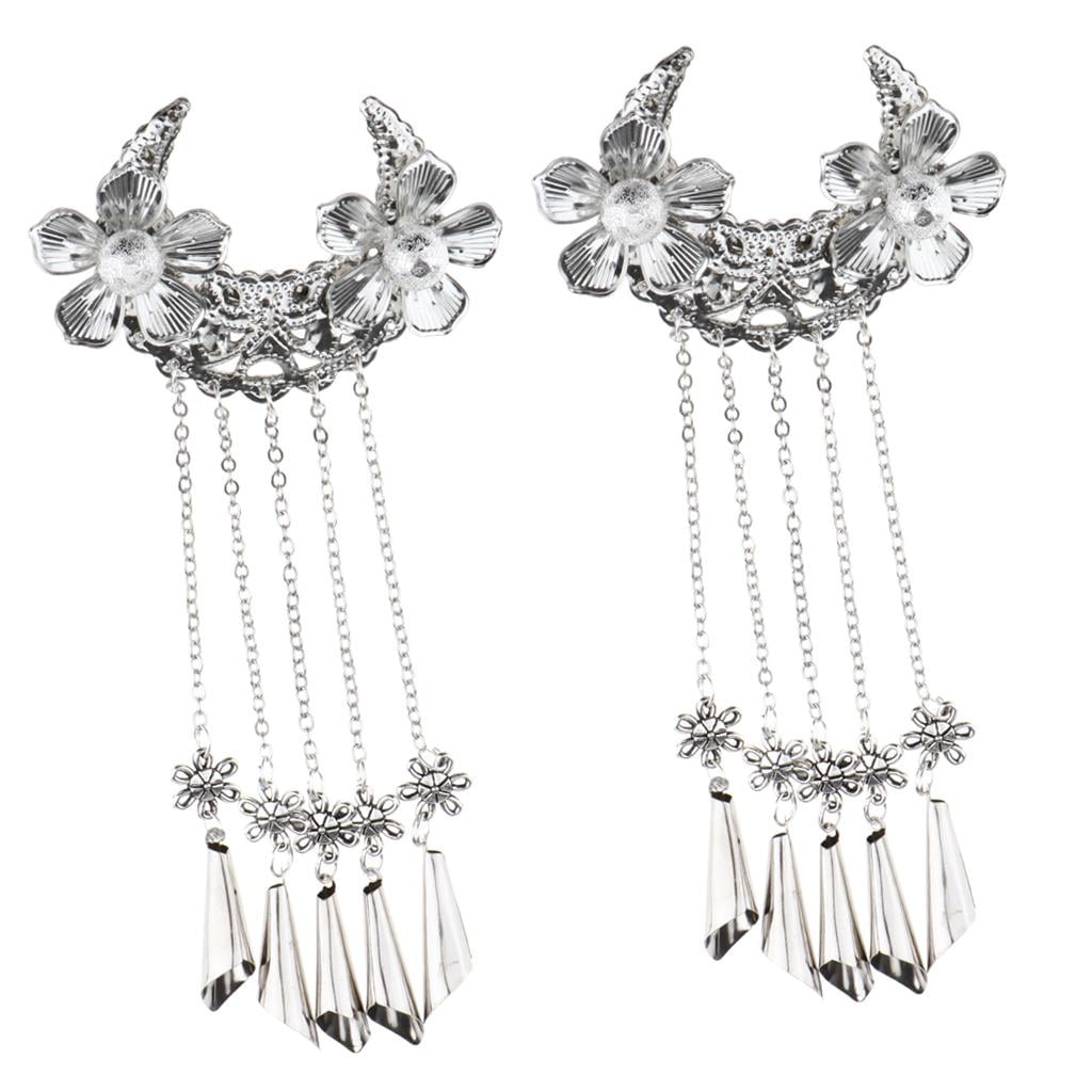 2pcs Women Vintage Headdress Flower Tassel Hair Pins Clips 1