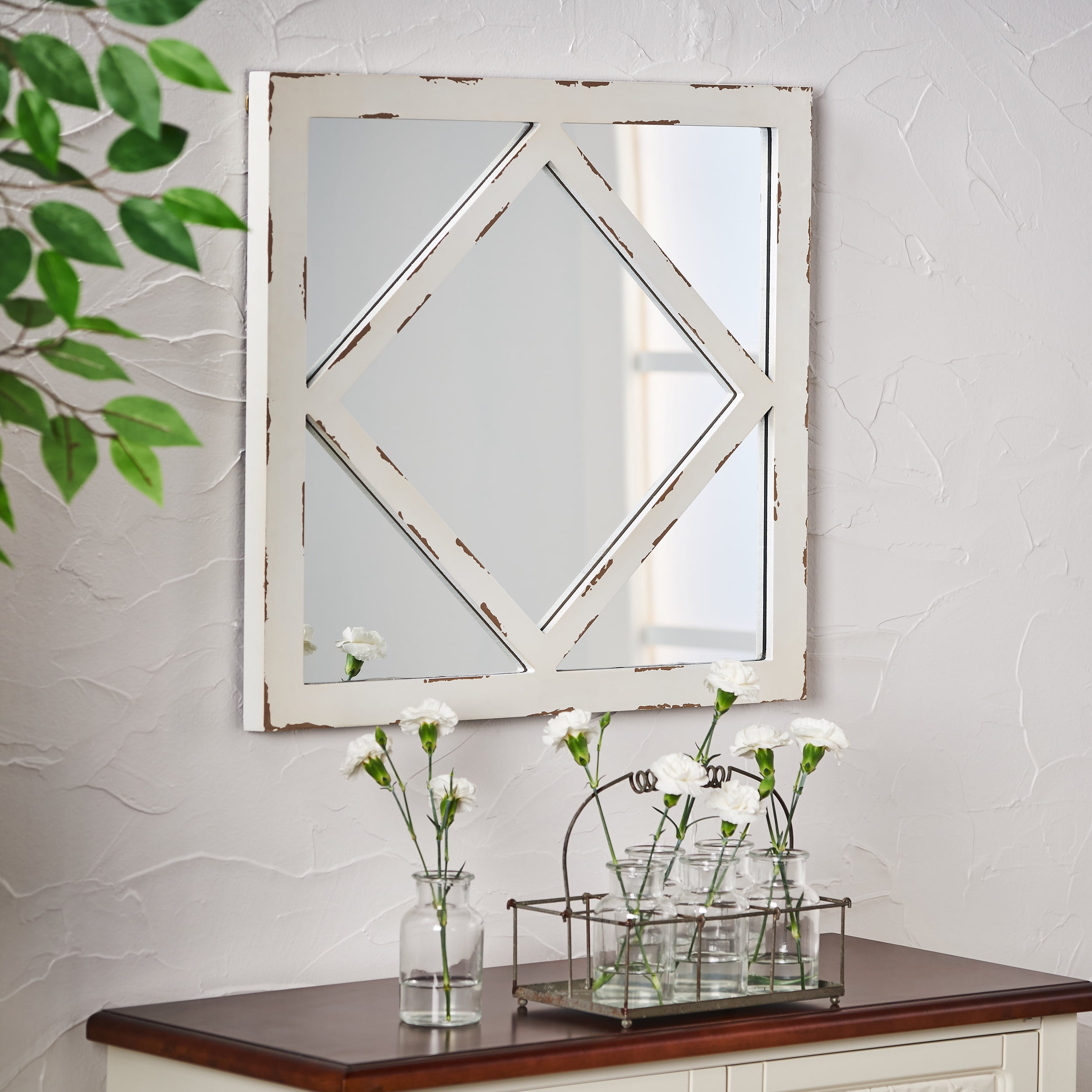 Noble House Kylee Square Wooden Rustic Farmhouse Mirror, Distressed