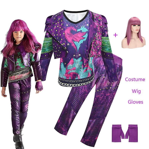 Ropa para niños Descendants 3 Evie, disfraz de Cosplay para niñas, abrigo, chaleco, pantalones, guantes, juegos de pelucas, 5 uds., ropa de fiesta de Halloween para niña