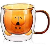 Cute Bear Tea Cup Double Wall Glass Milk Coffee Bear Mug with Handle Insulated Espresso Beer Cup Cute Birthday Present for Women Men Valentine's Day, 250 ml/ 8.4 oz (White)