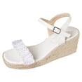 thumbnail image 6 of Rokment Sparkly Rhinestones Platform Wedge Dressy Sandals for Women Bride Wedding Beach Summer Casual Lace Open Toe Espadrilles Chunky High Heels Bridal Dress Sandal White Size 7, 6 of 7