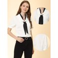 thumbnail image 2 of Camisa de cuello de Solapa de Gasa Allegra K con lazo removible con Botones para Mujer Blanco M, 2 of 5