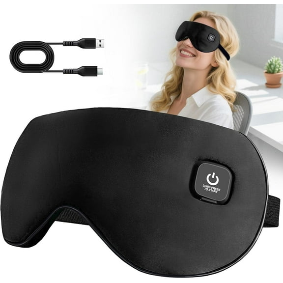 Heated Eye Mask for Dry Eyes, Cordless Rechargeable Warm Eye Compress with 3 Heat Settings, Heating Pad for Stye Eye, Washable Cover, Cordless Design for Travel & Night Use