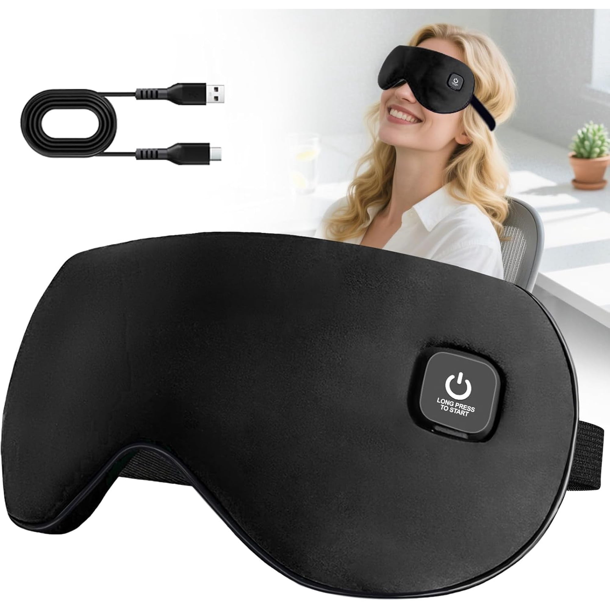 Heated Eye Mask for Dry Eyes, Cordless Rechargeable Warm Eye Compress with 3 Heat Settings, Heating Pad for Stye Eye, Washable Cover, Cordless Design for Travel & Night Use