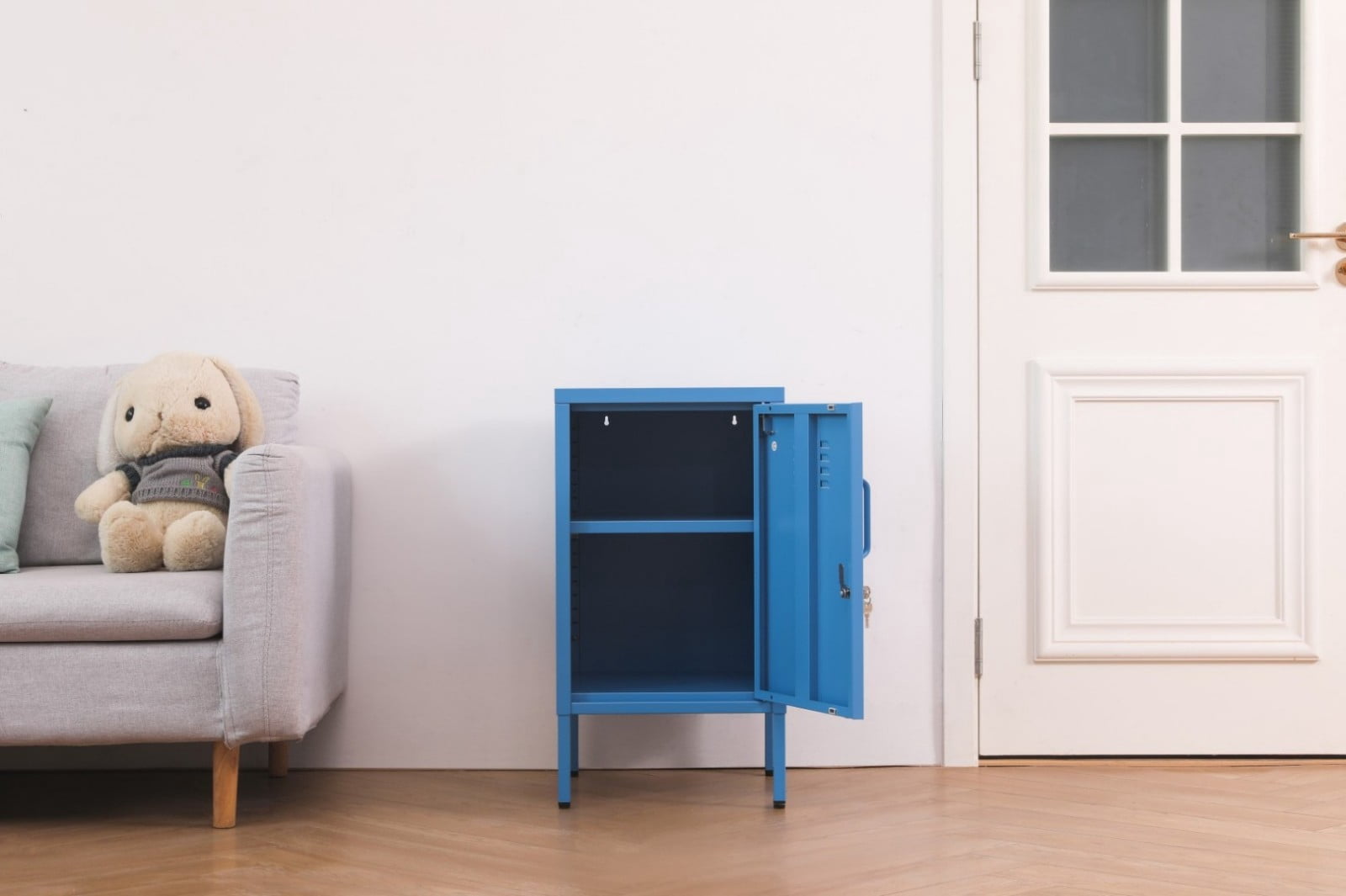 27.17"H Metal Storage Cabinet with Lock, Steel Organizer with Adjustable Shelf, Secure Freestanding Cabinet for Home Office Use, Blue