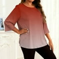 thumbnail image 4 of Tops for Women Long Sleeved Gradient Round Neck Home Casual T-Shirt Red XXL, 4 of 6