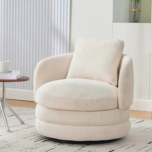 30" W Modern Round Swivel Barrel Accent Chair with Pillow, Chenille Upholstered Single Club Sofa Chair for Living Room,Bedroom, Reading Room, Balcony, Lounge (Navy)