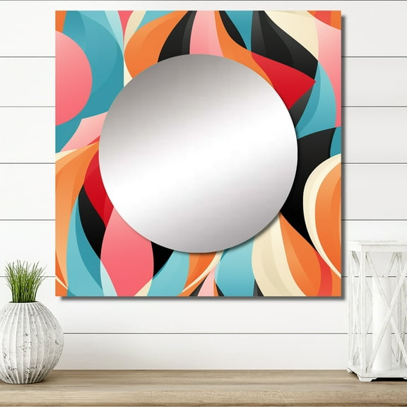 Designart "Illusory Geometric Twists In Blue And Orange" 0 Square Mirror Wall Decor Vintage - Large Blue Square Bathroom Mirror - Square Printed Wall Mirror Art