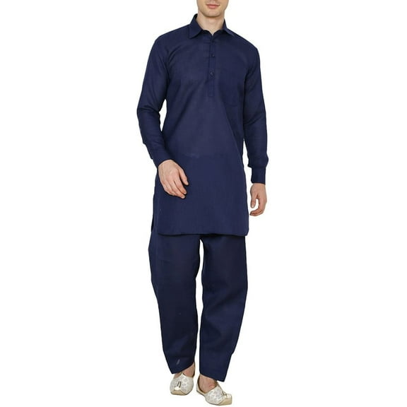 Royal Kurta Men's Cotton Navy Blue Pathani Suit 44