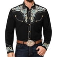 thumbnail image 6 of BUWTTER Shirts for Men Button Down Western Cowboy Long Sleeve Embroidered Slim Fit Casual with Pockets Black2 Shirt L, 6 of 6