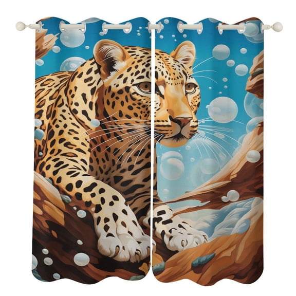 Forest Colored Leopard Flower Leaves 2 Panels 3D Printing Pattern Curtain for Bedroom Living Room Kitchen Window Decoration Home