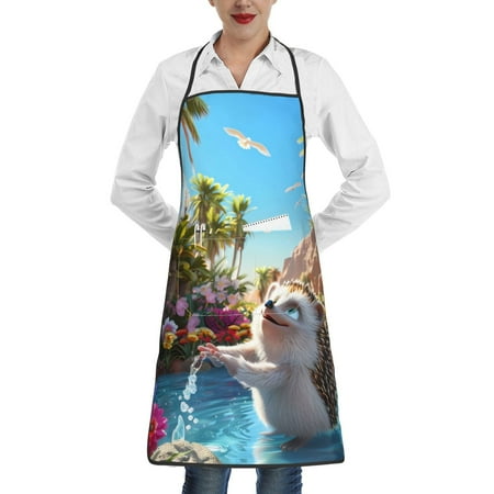 

Matuu Playful Hedgehog Forest Pond for Adjustable Cooking Aprons for Women with Pockets Kitchen Aprons for Men Water and Oil Resistant