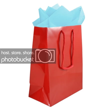 JAM Gift Bag Assortment, 2 Red Bags & Baby Blue Tissue Paper, 3/Pack