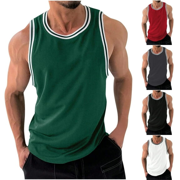 VBTAPA Ribbed Knit Tank Tops for Men Color Block Casual Workout Sleeveless T Shirt Summer Beach Athletic Undershirts Green M