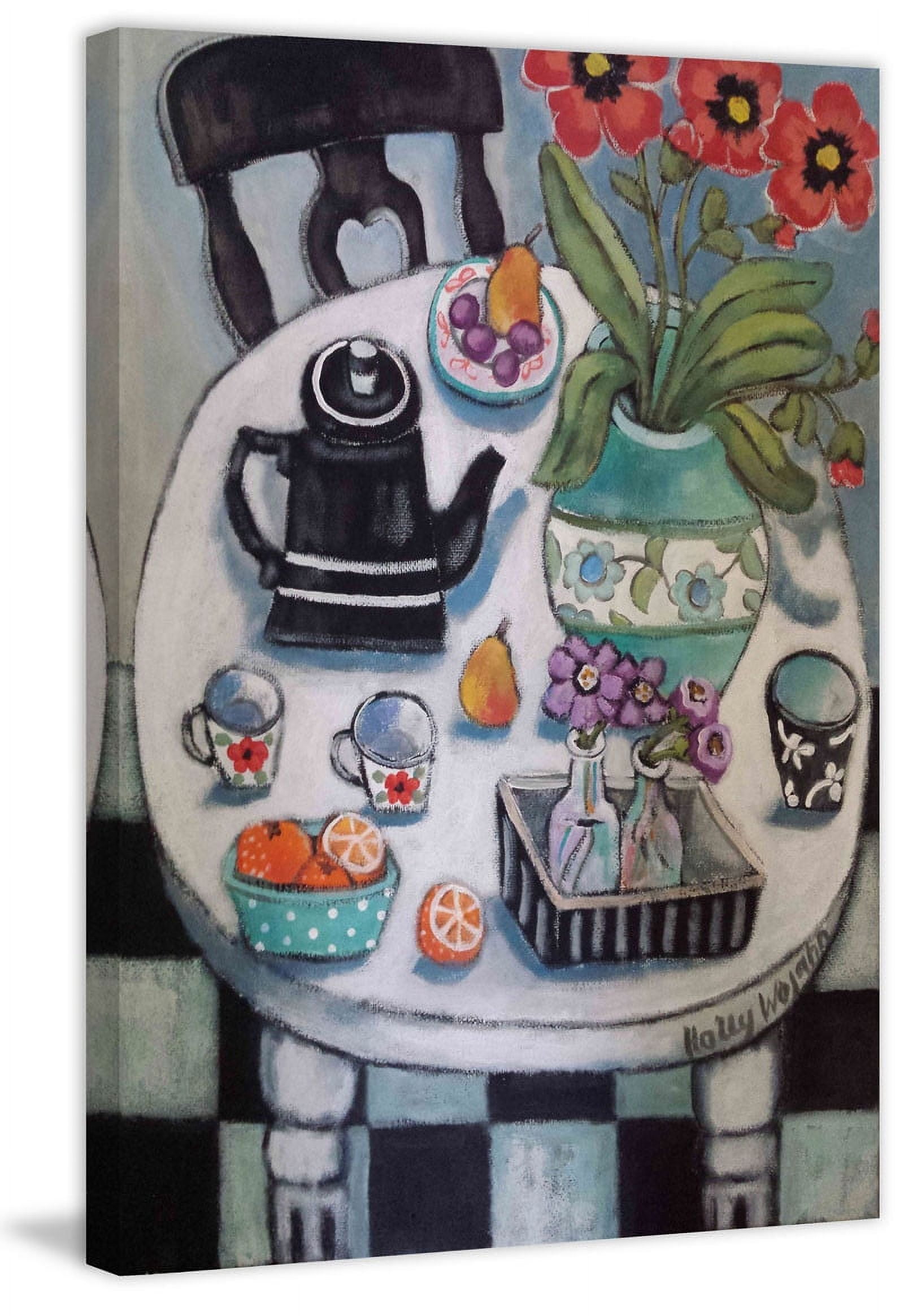 Marmont Hill "Fruit and Flowers on White Table" Painting Print on Canvas
