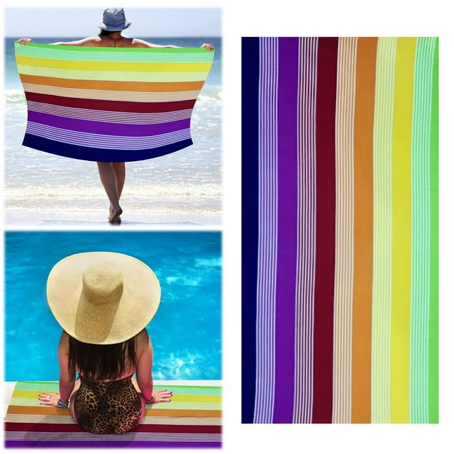 Toalla de playa extragrande con rayas arcoíris Colores del arcoíris Secado rápido Microfibra Diseño resistente para la playa y la piscina