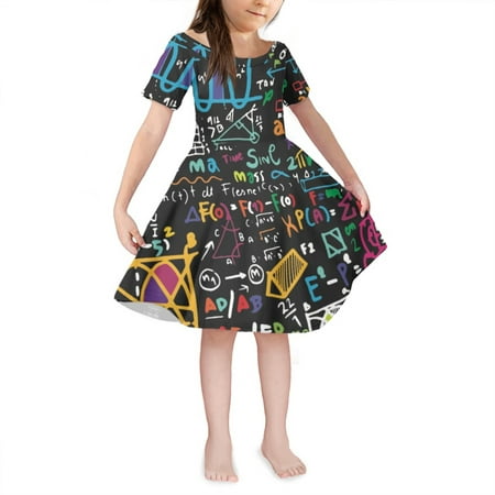 

NETILGEN Mathematical Formula Design Style Round Neck Summer Skater Dress with Short Sleeves Self Cultivation A-Line Midi Dress Fit 3-4 Years