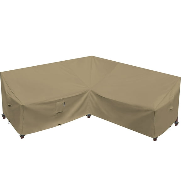Flexiyard Heavy Duty Outdoor Sectional Sofa Cover, 85"X85" V-Shaped 5-Seater Waterproof 600D Patio  Furniture Covers,Desert Khaki