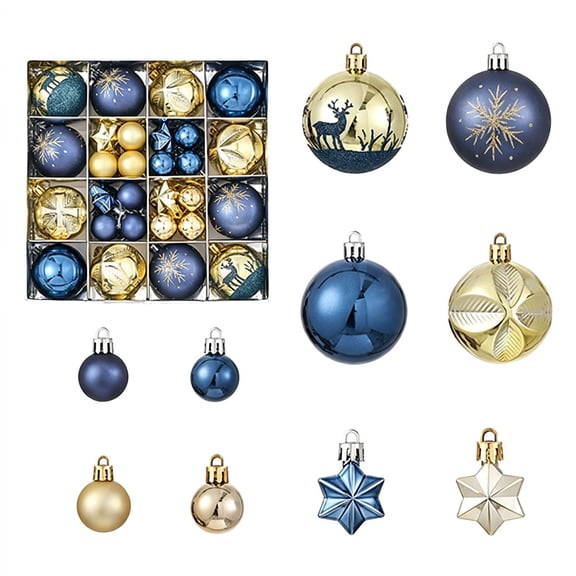 Christmas Ornament Set, Shatterproof Reindeer Snowflake Printed Baubles & Star Pendants with 16‑Compartment Storage Box for Xmas Tree Holiday Home Decor Christmas Ball Ornaments