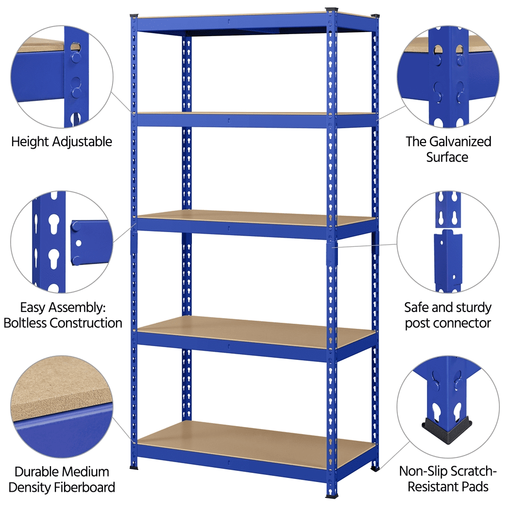 Yaheetech 3 Pieces of 5 Tiers Boltless Adjustable Metal Storage Shelving Units, Blue