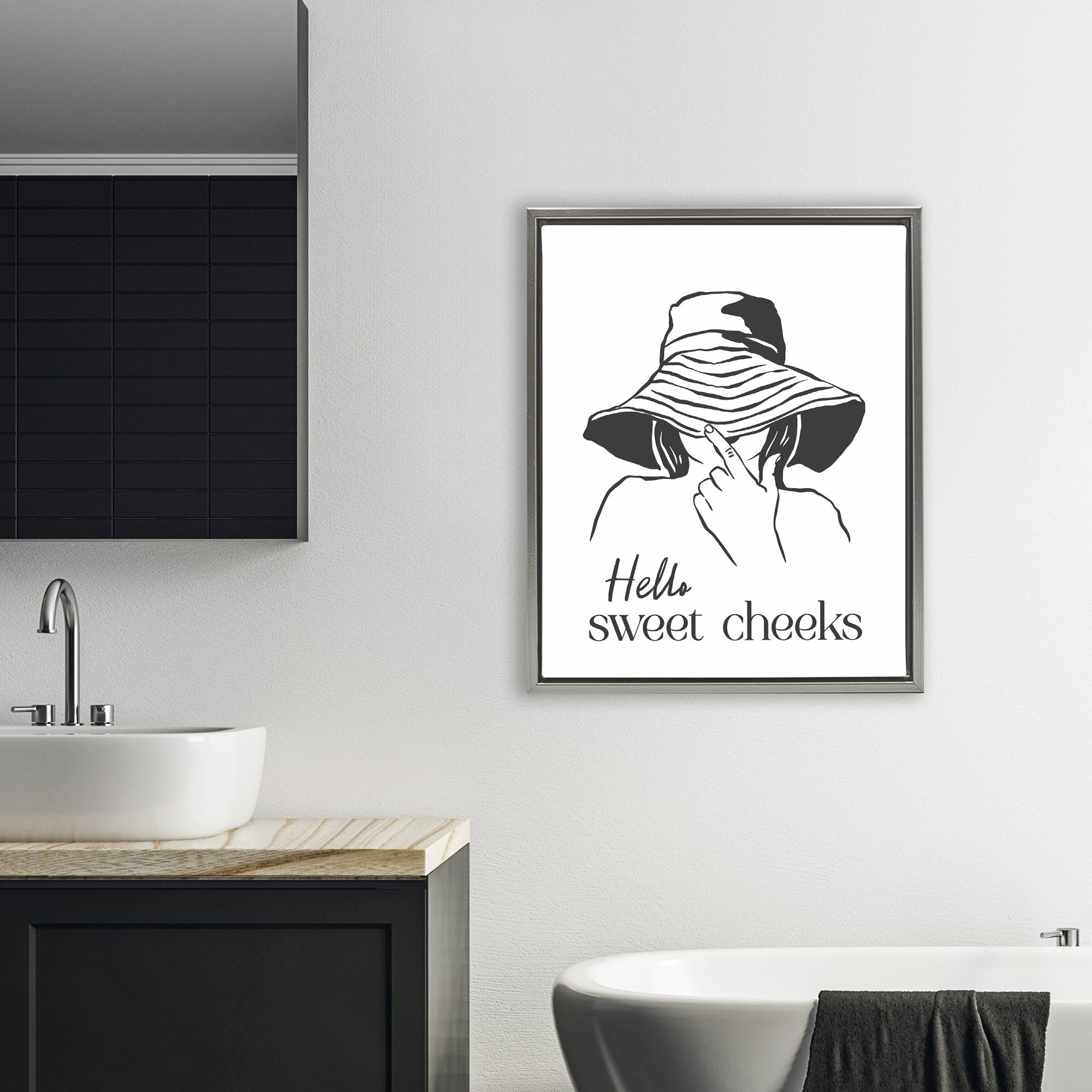 Stupell Industries Sweet Cheeks Bathroom Greeting Gray Framed Floater Canvas Wall Art, design by Lettered and Lined