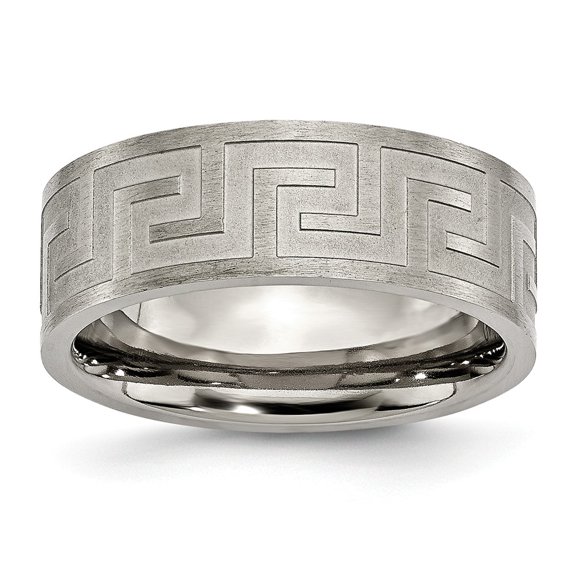 Titanium Greek Key 8mm Satin & Polished Band Size: 13; for Adults and Teens; for Women and Men