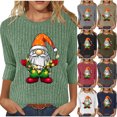 thumbnail image 6 of qucoqpe Christmas Shirts for Women, Women's Brushed Ribbed Knit Top, Christmas Print Loose Fit Round Neck 3/4 Sleeve Pullover, 6 of 6
