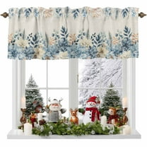 Rod Pocket Window Valances Christmas Poinsettia Winter Snowflake Short Kitchen Curtains Eucalyptus Berry Retro Linen Window Treatment Drapes for Bedroom Bathroom Living Room 54x18In,1 Panel