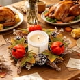 thumbnail image 4 of FeiFu Fall Pumpkin Candle Ring Wreath Artificial Maple Leaf Pine Cone Gourd Autumn Decor Table Centerpiece Harvest Halloween Thanksgiving Home Party Accent Guirnalda de Calabaza, 4 of 6