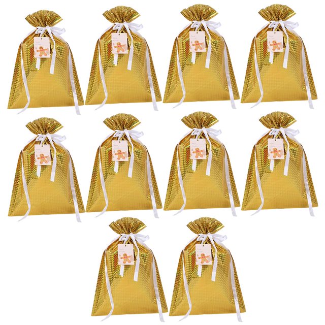 MesaSe 10Pcs Christmas Candy Bags Vibrant Color Smooth Surface Large Capacity Wear Resistant Multipurpose Decorative PET Themed Candy Drawstring Bags for Home
