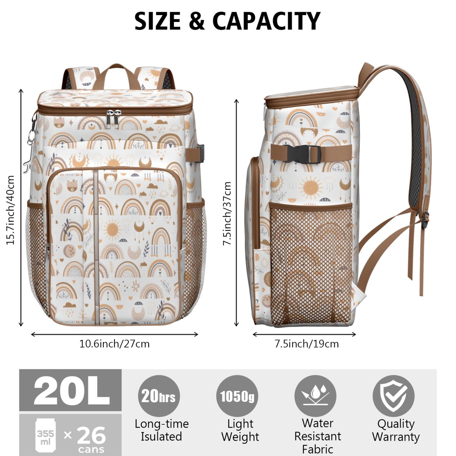 Travel Cooler Bag - Boho Bohemia Rainbow Camping Beer Cooler Backpack with Bottle Opener- Waterproof Insulated Picnic Backpacks - Cooler Bag for Beach