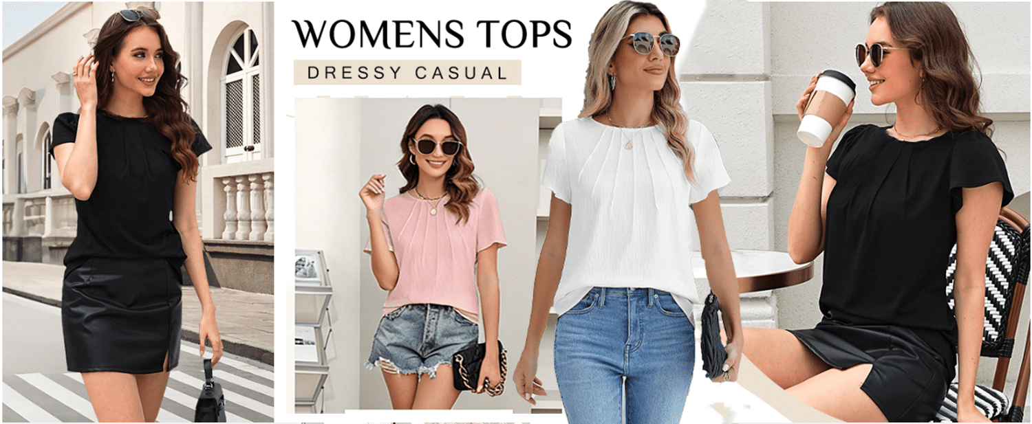 Fantaslook Pleated Blouses for Women Dressy Casual Tops Business Work Shirts Ruffle Sleeve Crew Neck Summer Outfits